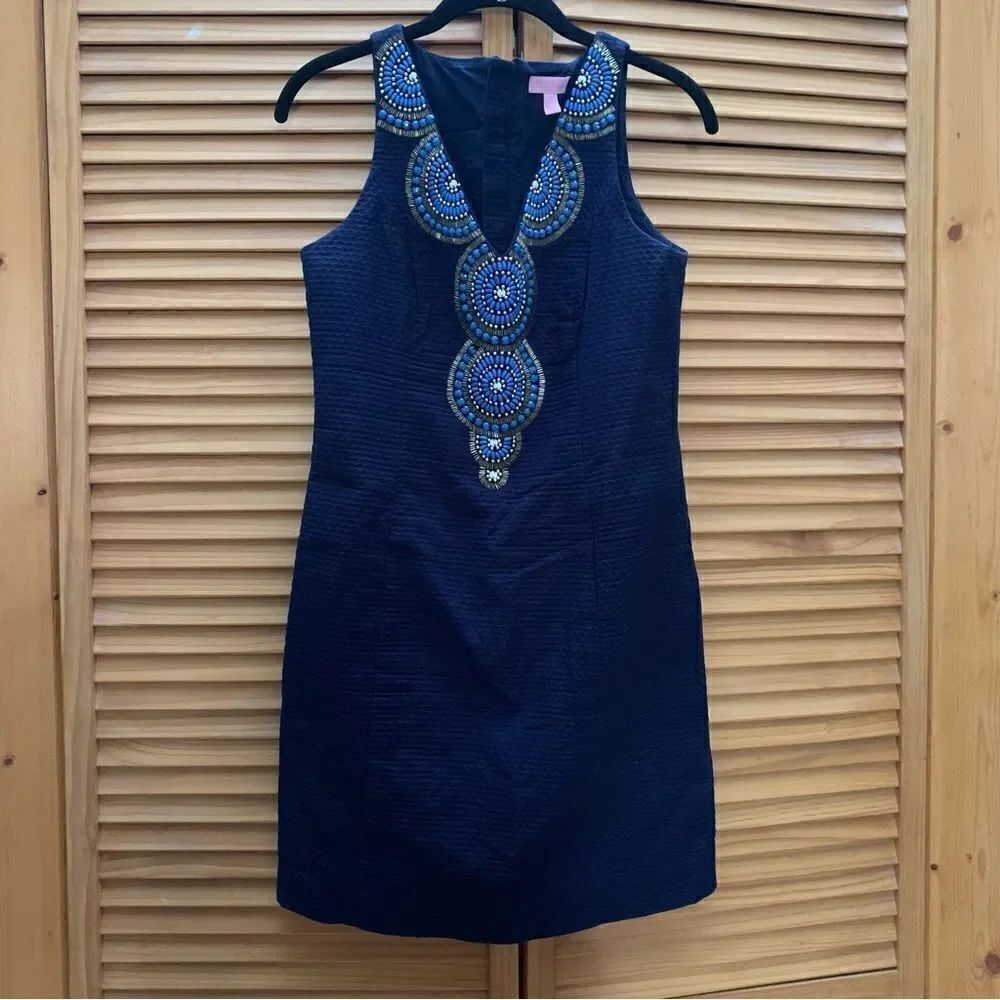 Lily Pulitzer Navy Blue Beaded Dress size 2